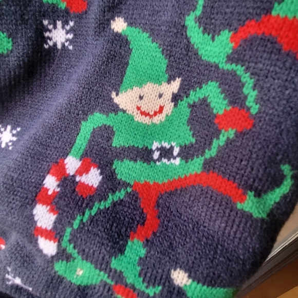 Christmas Knitted Sweater Navy Blue Funny Ugly Light Up Elves Candy Cane Large - Picture 9 of 11